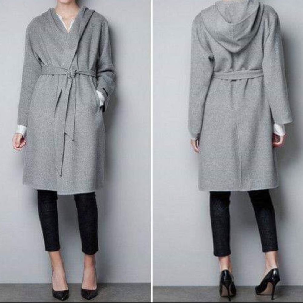 Zara Wool Hooded Belt Jacket Coat